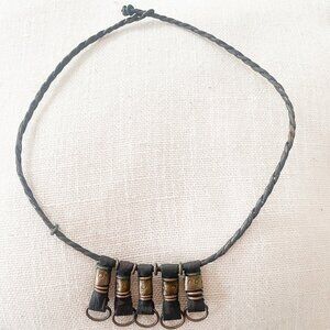 Ancient African Wodaabe tribal necklace – leather and brass